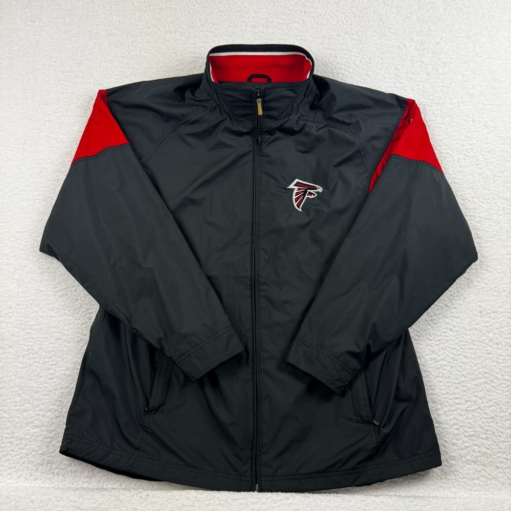 Reebok NFL Atlanta Falcons Football Rain Jacket Men Large Black Red Full Zip VTG